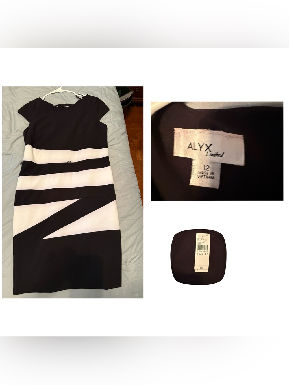 ALYX Black and White Graphic Midi Sheath Dress